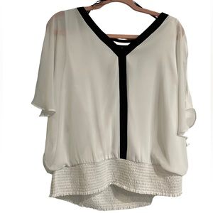 Off White with Black trim Cold Shoulder Blouse